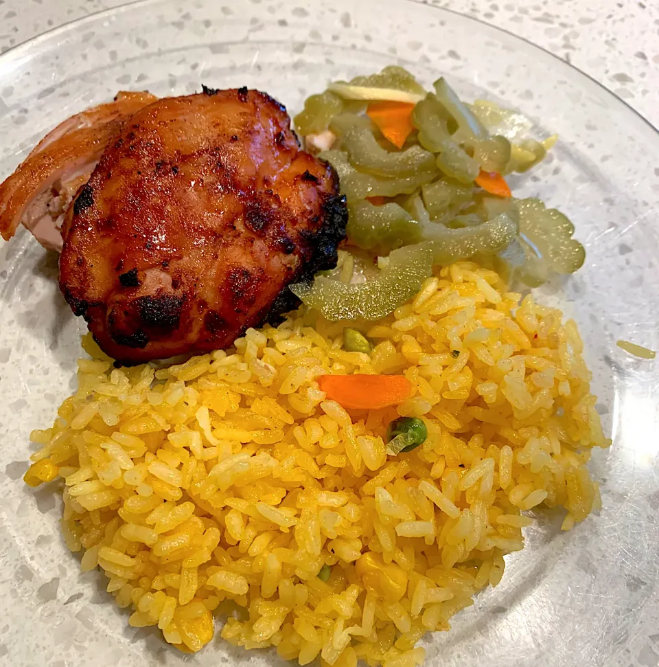 Java rice and chicken BBq, pickled ampalaya bittermelon|🌺IAnneさん