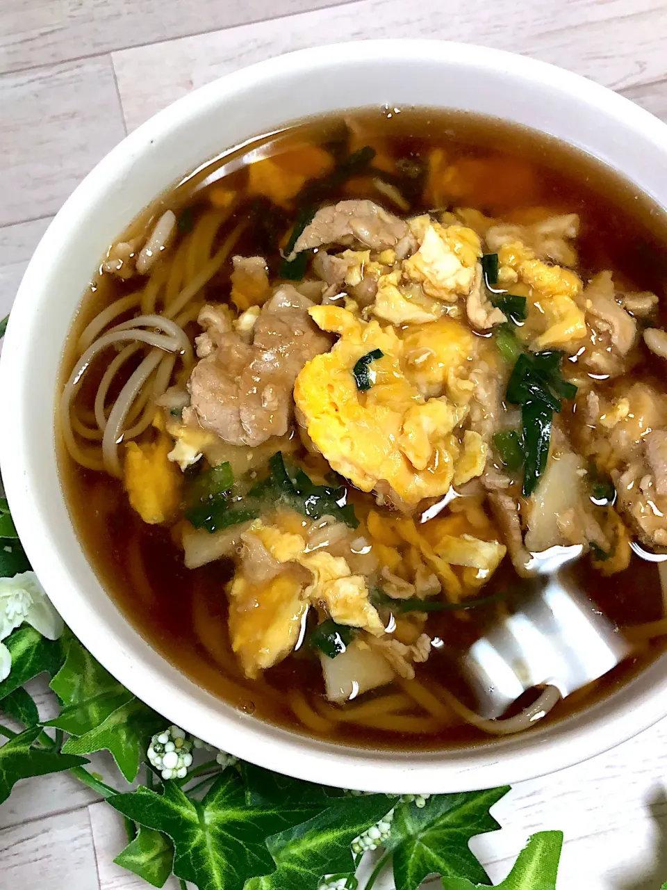 豚ニラ玉子あんかけ😋母は蕎麦にしてランチ|みゆきさん