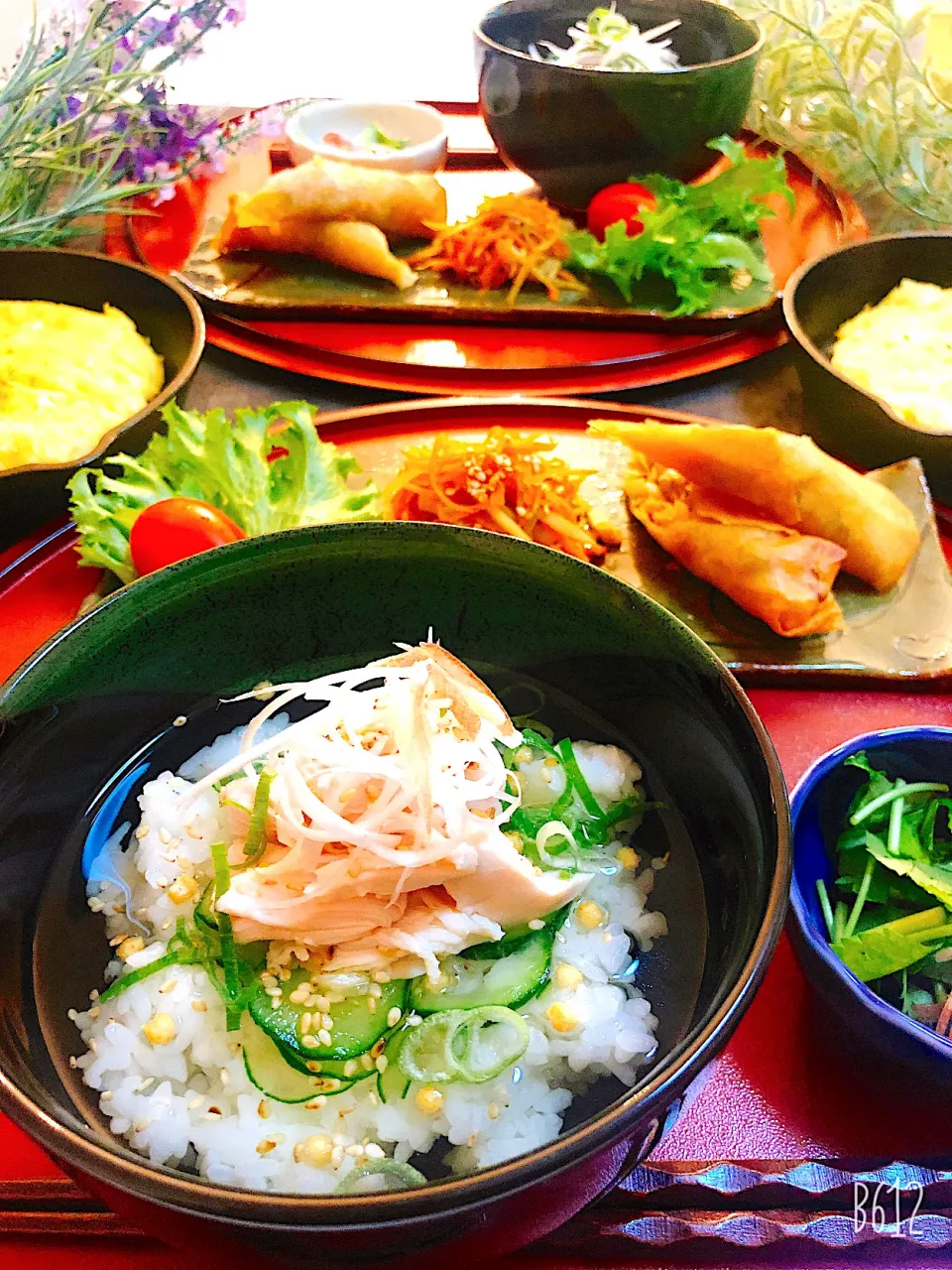 鶏出汁茶漬け😊✨と春巻き✨ときんぴらごぼうと✨と豆腐のグラタン😋|ゆかこさん