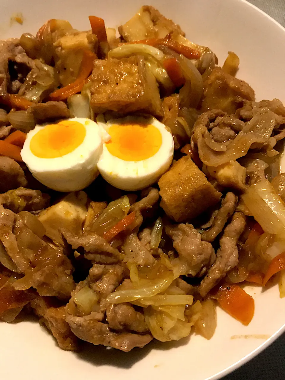 豚肉と絹厚揚げの麺つゆカレー粉炒め❣️|うまのしっぽさん