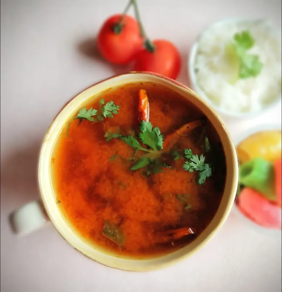 Snapdishの料理写真:# Lunch Tomato rasam / tomato soup with rice & fryums.|nivedhasankar64@gmail.comさん