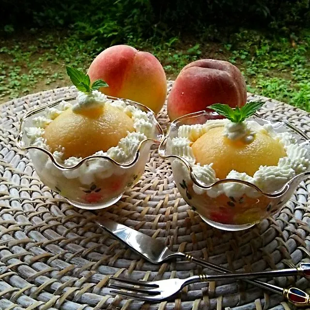 桃のコンポート&なめらかプリン🍮|ゆっこさん