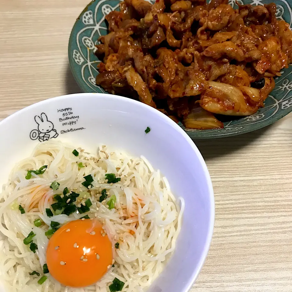 白だし素麺＆豚キムチ|のあママさん