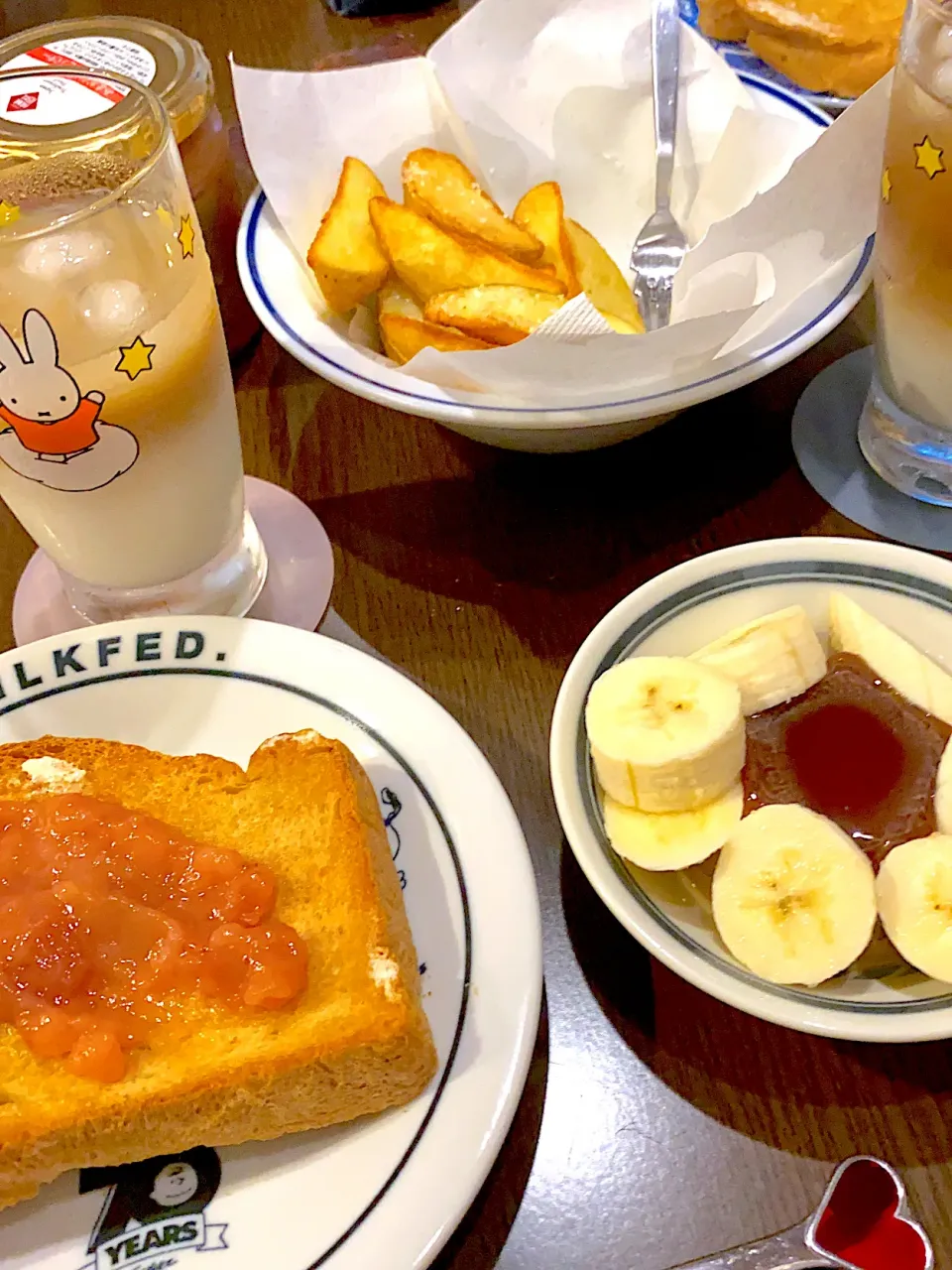 ブランパントースト　苺バター　カフェオレプリン　バナナ　フライドポテト　カフェオレ|ch＊K*∀o(^^*)♪さん