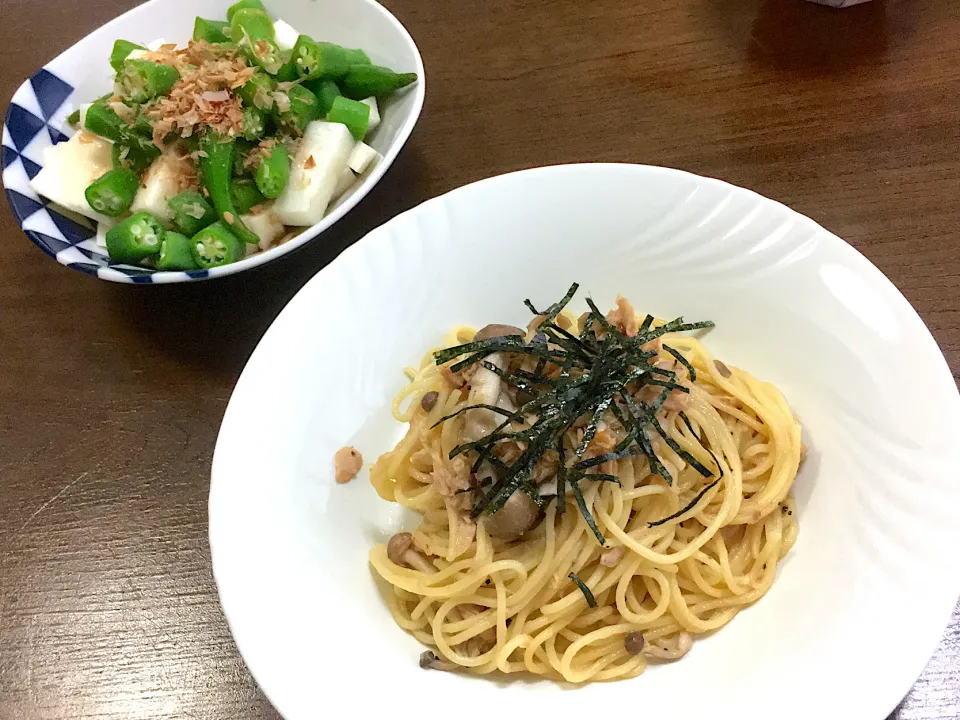 和風ツナパスタ、オクラと山芋のサラダ|りかさん