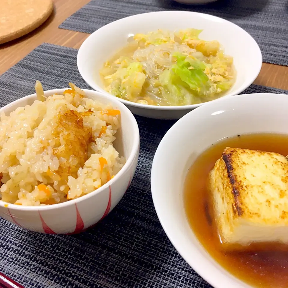 かしわご飯
揚げ出し豆腐
春雨スープ|毎日ご飯さん