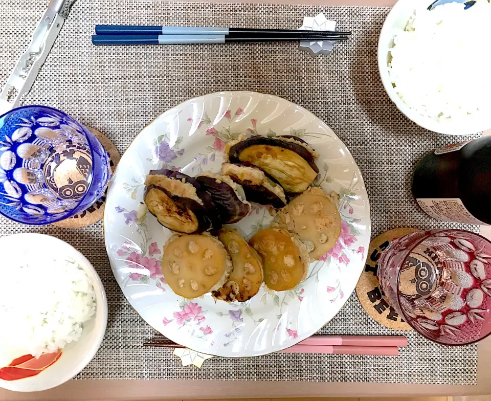 夜　蓮根となすのはさみ焼き|ssssskkkkkさん