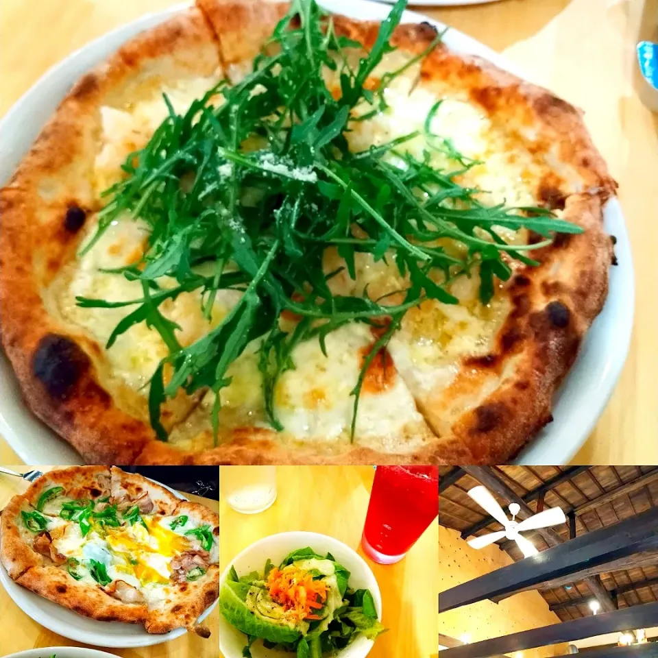 Snapdishの料理写真:ピッツェリアオルソでランチ🍴エビ、ルーコラ、アイオリソース　紫蘇ジュースとサラダ|うたかた。さん