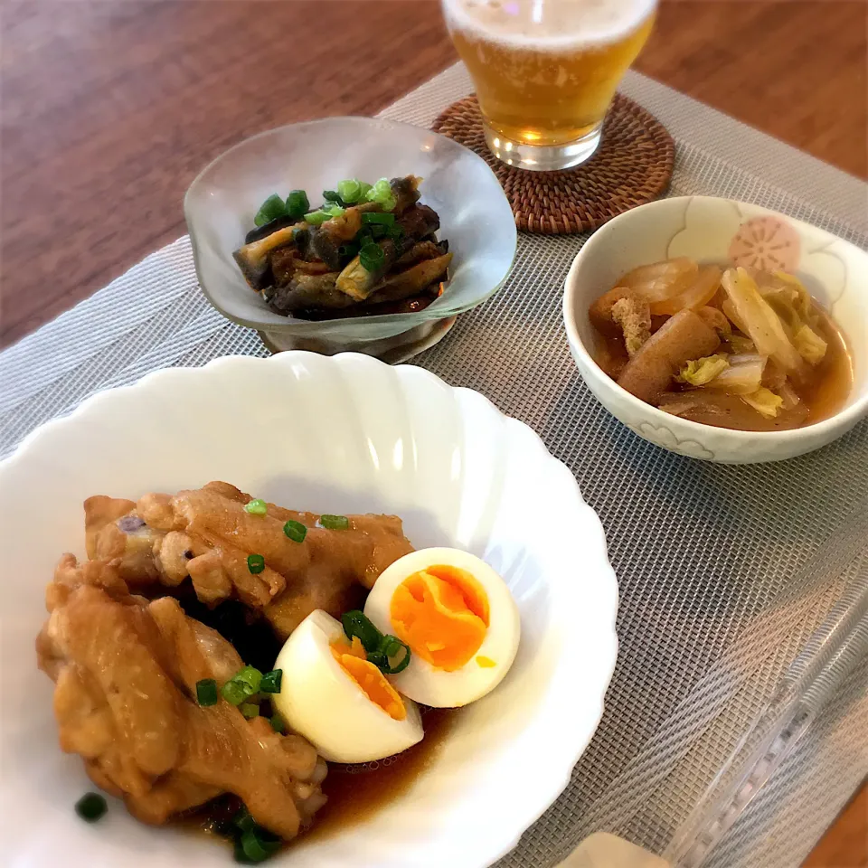 手羽元とゆで卵のお酢煮
油あげと白菜のさっぱり煮
蒸しなす|𓇼 Ⓢ Ⓗ Ⓘ Ⓝ Ⓞ Ⓑ Ⓤ 𓇼さん