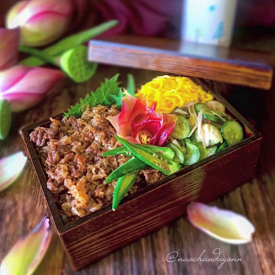 Snapdishの料理写真:#今日のお弁当#牛まぶし弁当#冷やしダシ茶漬け|naochandayonnさん