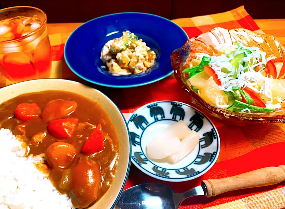 Snapdishの料理写真:昔ながらのカレーと夏野菜たっぷり補給|板前ごはん　けいすけさん