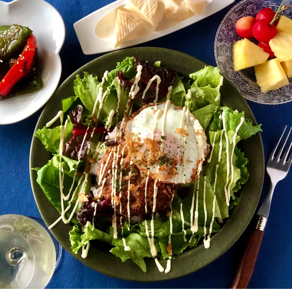 15穀米と豆腐ハンバーグでロコモコ　　　　Tofu hamburger loco moco|マユマユさん