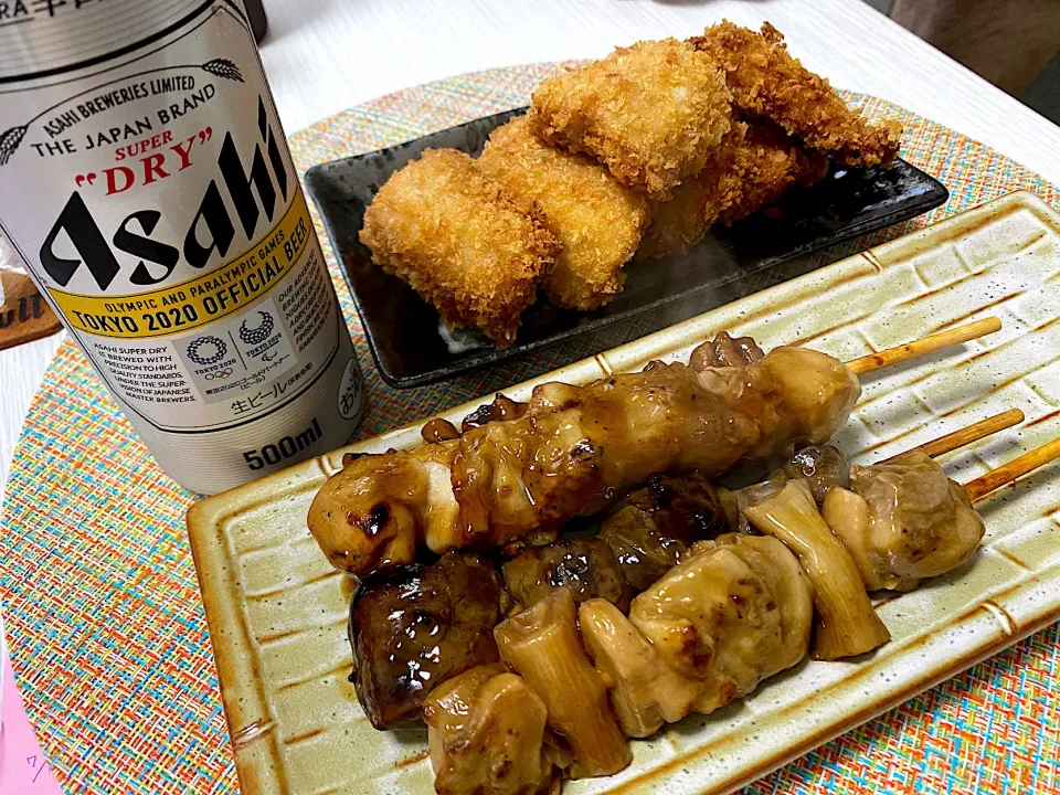 こんな日もあっていいよね。前日に仕込んだほっけのフライとスーパーで買った焼き鳥|ずずさん