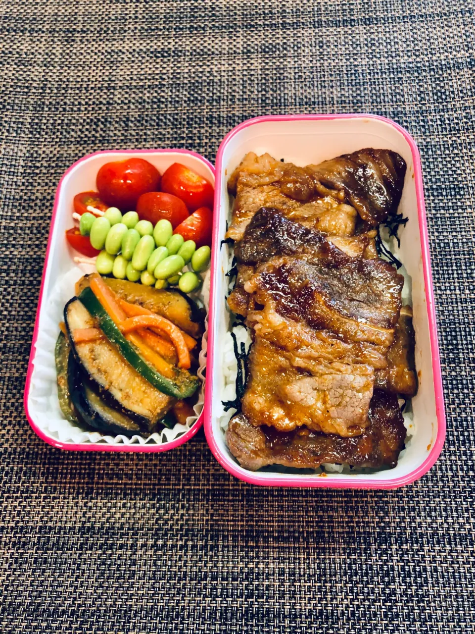 本日の女子中学生弁当→焼肉丼、野菜の味噌炒め|Taja & Mayさん