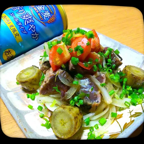 「ねぎ」を使ってみたSnapdishの料理・レシピ写真:盛り盛り鰹のタタキ