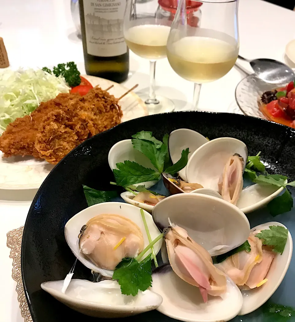 ハマグリの酒蒸し＆串かつ➰🥂😋|ナムナムさん