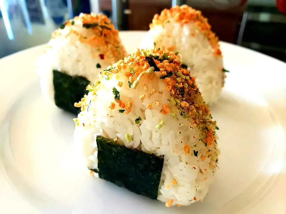 Snapdishの料理写真:Chicken Teriyaki Onigiri with Kimchi furikake|Jbunny Caféさん