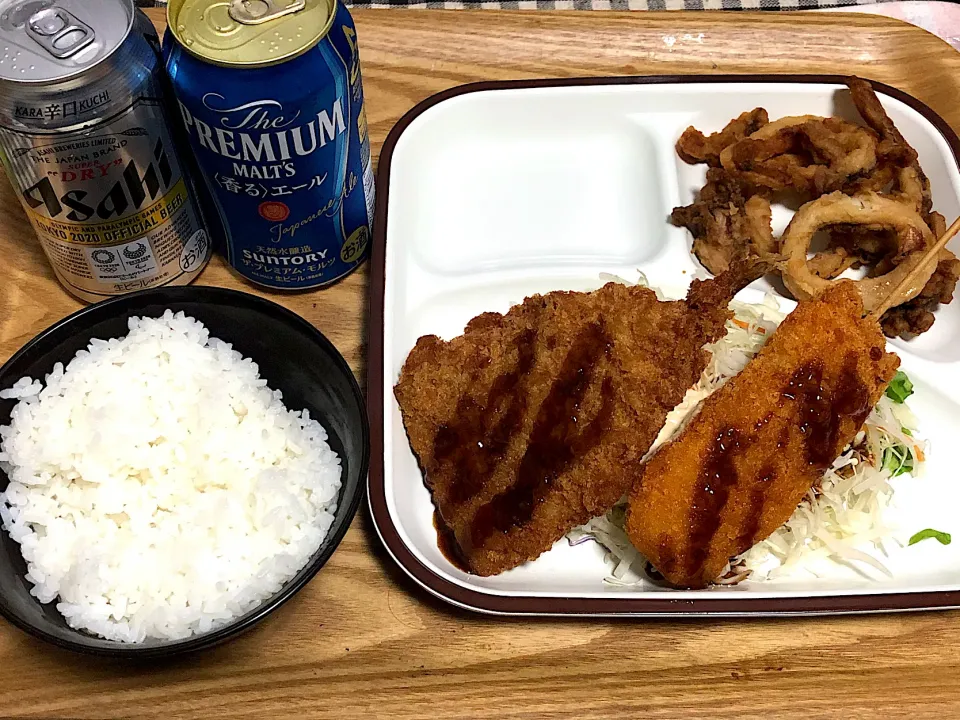 ☆フライ盛合せ ☆イカの唐揚げ ☆ビール🍺|まぁたんさん