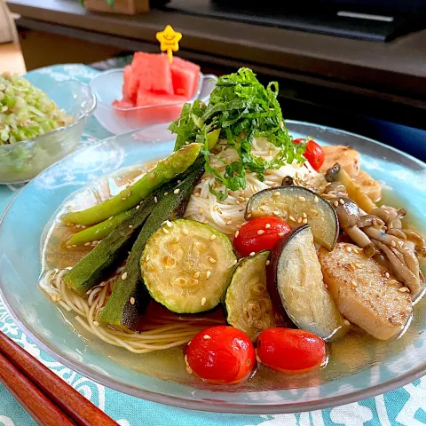 「ズッキーニ」を使ってみたSnapdishの料理・レシピ写真:焼き浸し素麺😋✨