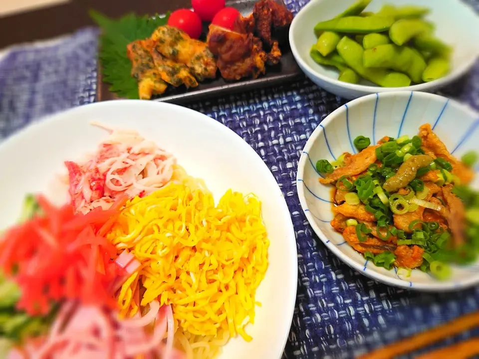 ★小料理屋ちえこ　お品書き★
🍶冷やし中華
🍶鶏皮柚子胡椒ポン酢
🍶枝豆
🍶青のりとあかりの磯辺揚げ
🍶焼肉のタレの唐揚げ|☆Chieco☆さん