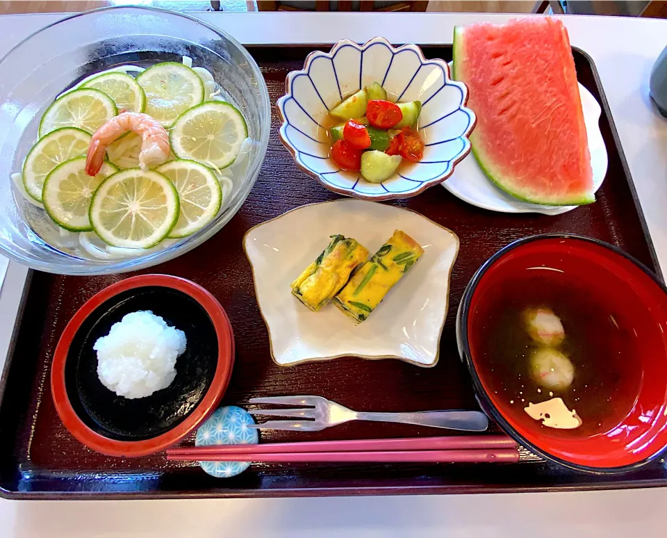 Snapdishの料理写真:一晩入院の人間ドックで病院ランチ。かぼすうどん。|Kouji  Kobayashiさん