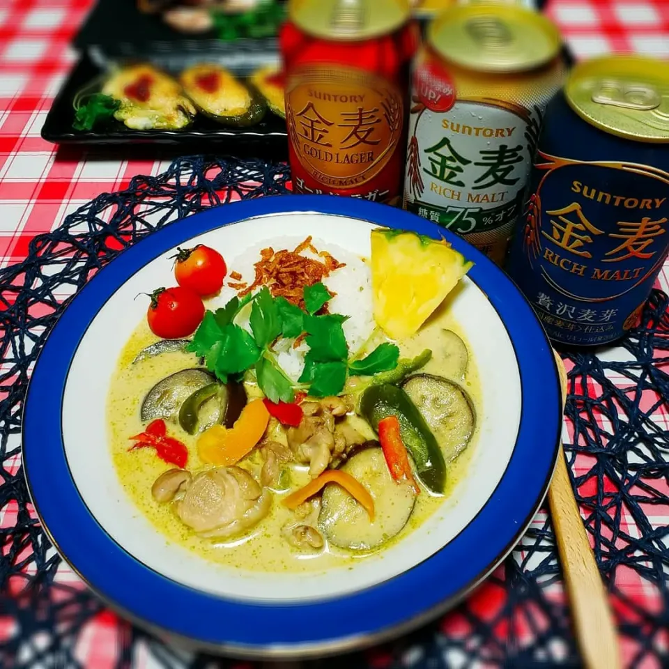 夏野菜たっぷりグリーンカレー&金麦|yukaringoさん