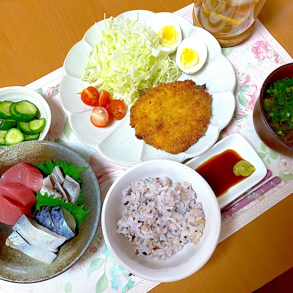 アジフライとお刺身ランチ|かなママさん