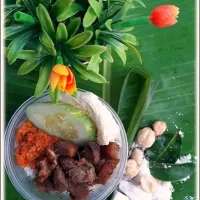 open PO, nasi campur panggang b2. (rice bowl, grill pork, vegetables, and chili sauce)|Wonxさん