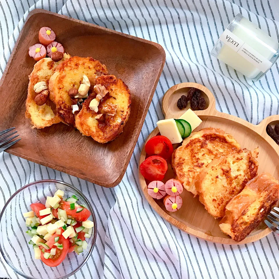 Snapdishの料理写真:バゲット🥖でフレンチトーストモーニング 𓌉𓌱☀|めぐぐさん