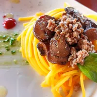 Snapdishの料理写真:spaghetti funghi e salsiccia|sirius30さん