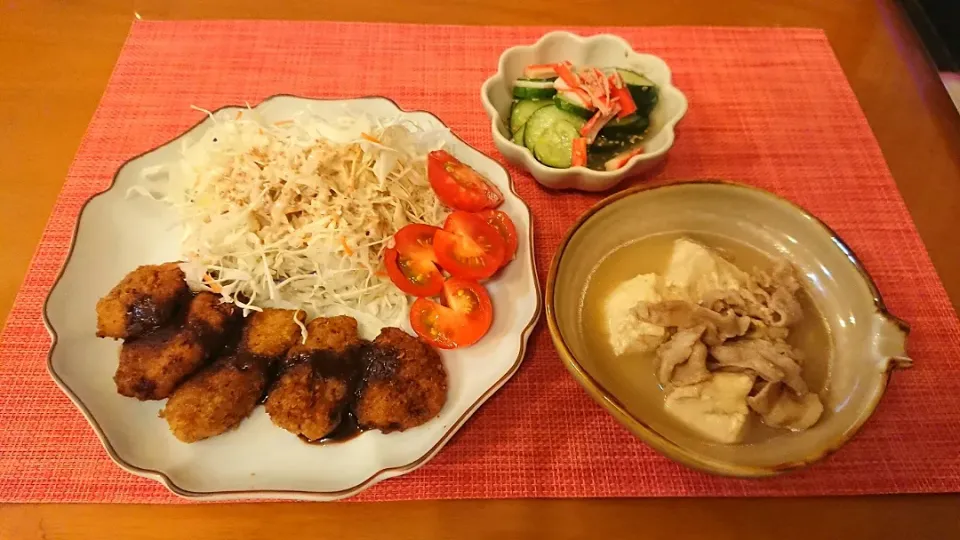 ☆キャベツたっぷり一口チキンカツ
☆肉豆腐
☆キュウリとカニかまの酢の物|chikakoさん