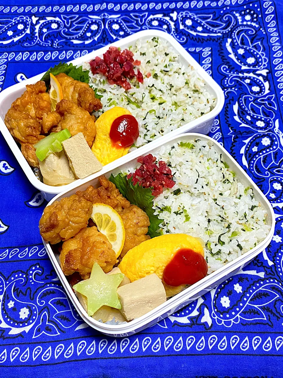 息子のお弁当(リク､野沢菜ふりかけの混ぜご飯😃)|かあたんさん