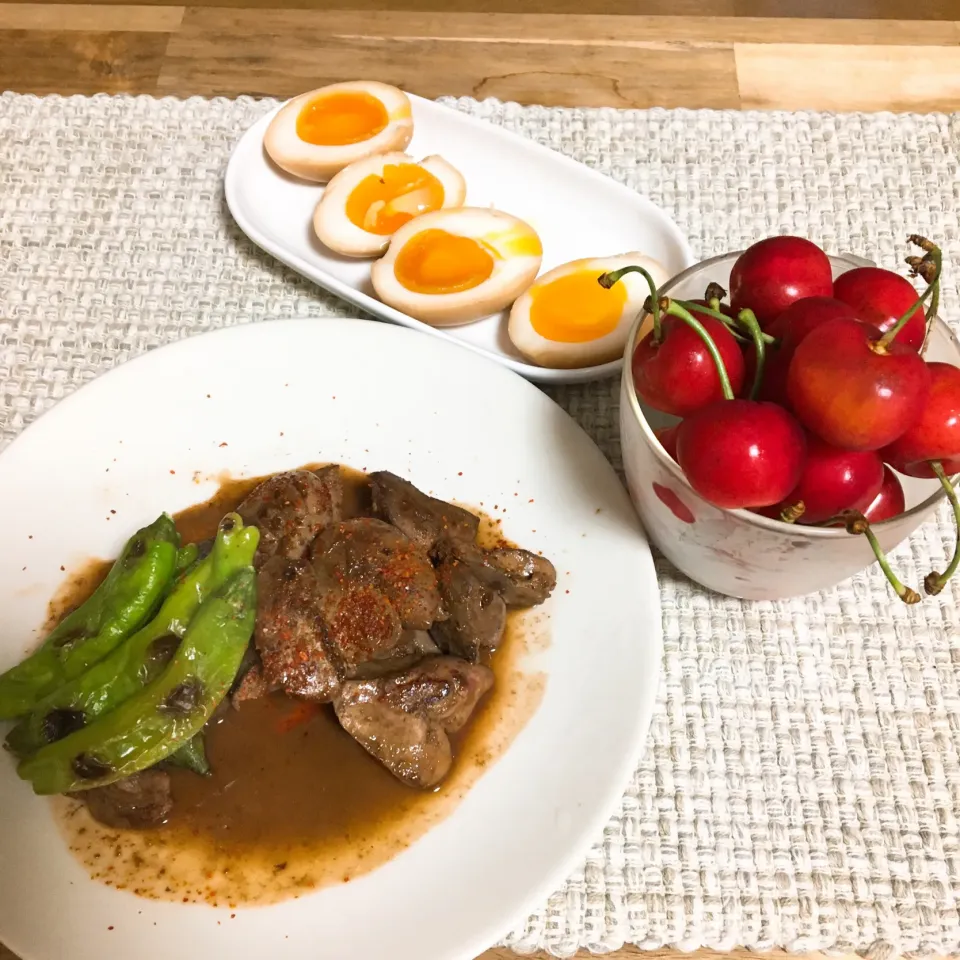 Snapdishの料理写真:昨日の夜ご飯のメインは山形のさくらんぼ紅秀峰🍒|marioさん