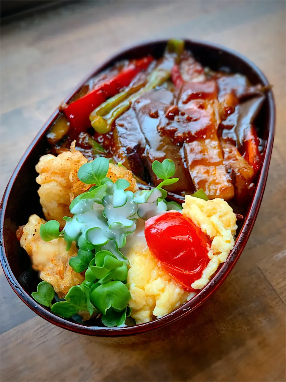 今日のお弁当・麻婆茄子　トマトと卵の中華炒|akiさん