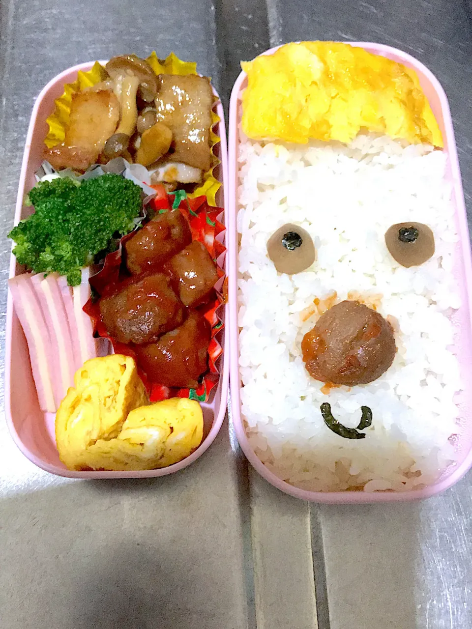 ミートボールのお顔お弁当♪|こーやさん