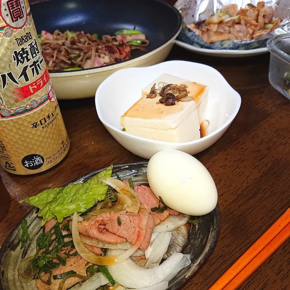 冷奴
  ローストビーフ
巻かないえのきベーコン
  刺さないねぎま😃|miimiさん