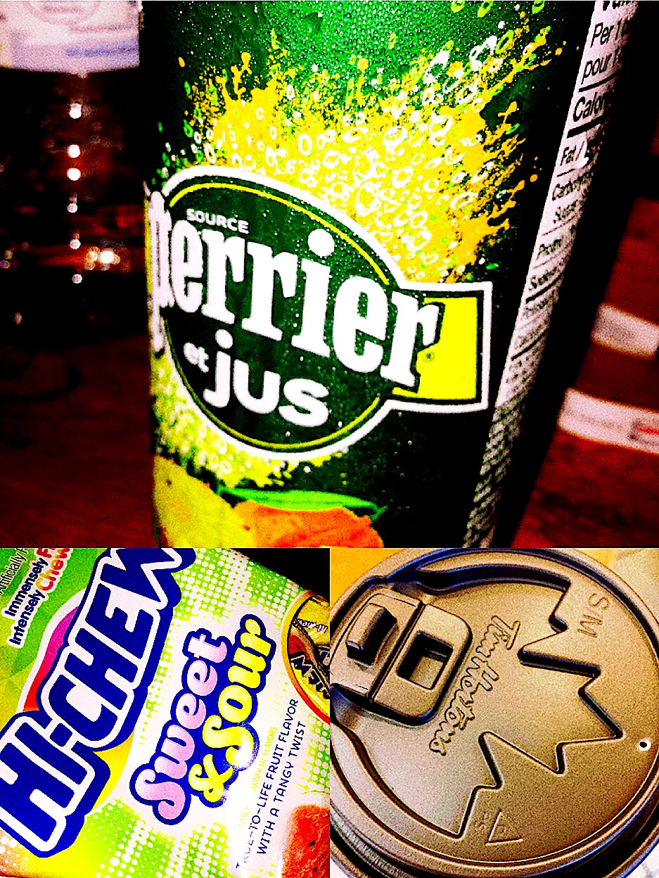 Perrier peach,small latte and a hichew sweet and sour|ninja kittyさん