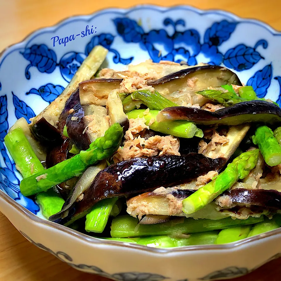 材料混ぜてチンするだけ❗️なすとアスパラの簡単おかず👍　お弁当のおかずにも美味しいよ^_^|パパ氏さん