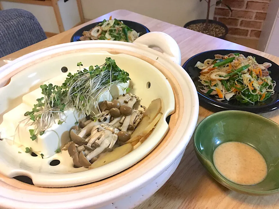 ヘルシー蒸し土鍋で蒸し豆腐😻＆焼きビーフン|さくたえさん