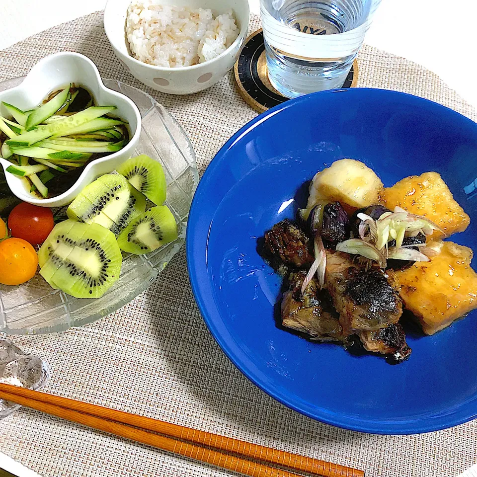 Snapdishの料理写真:7/26晩ご飯：鯖と野菜の揚げ出し|ななみんさん