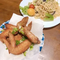 手羽先とパスタ。|じゅさん