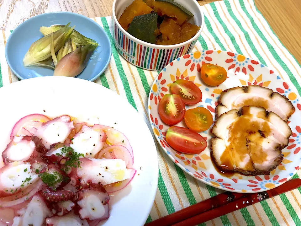 タコのカルパッチョ🐙焼豚😀|さおりさん