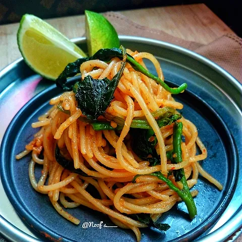 Spicy spaghetti with spinach|Noofs___さん