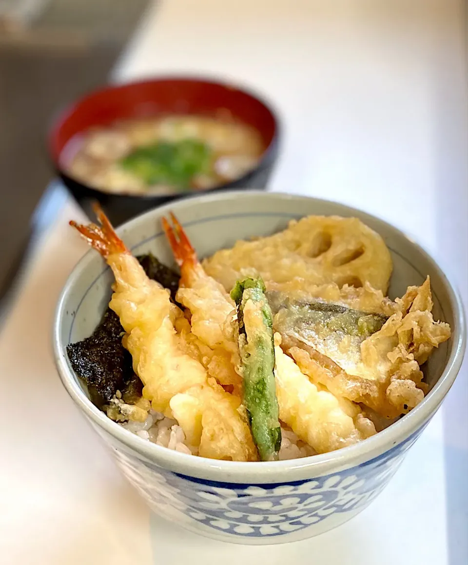 天丼とかきたま汁風お味噌汁|かっちゃん杉さん