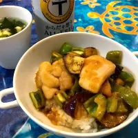 鶏むね肉とナスのおろポン和え丼|れいれいさん