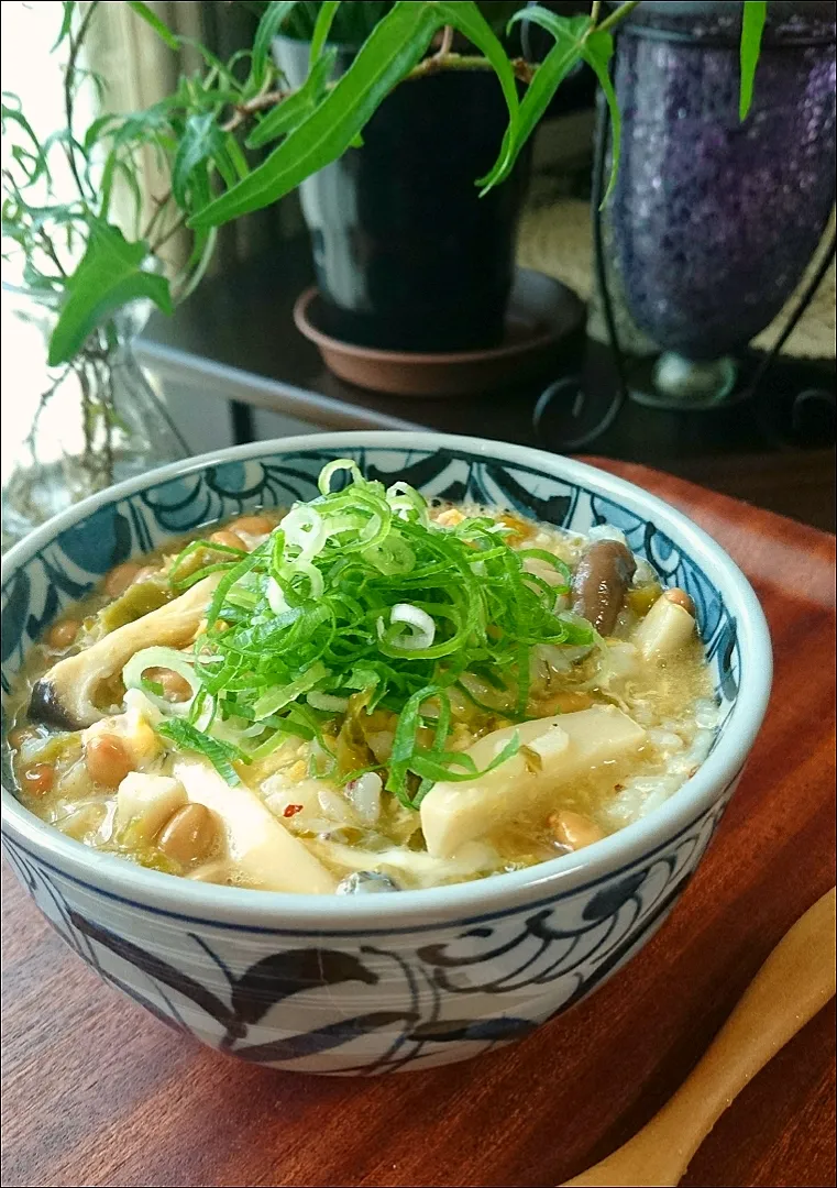 高菜とｴﾘﾝｷﾞの納豆雑炊|まりおさん