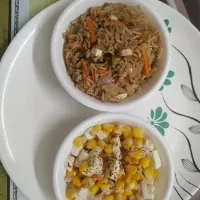 homemade corn paneer chaat with veg fried rice.. 😋😋😋|Shweta Guptaさん