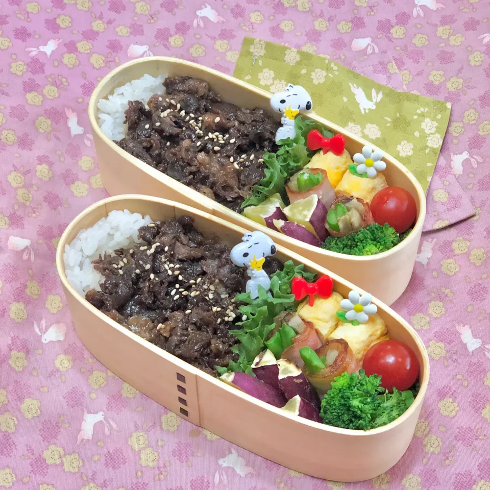 牛しぐれ煮☘の双子ちゃんお弁当💙❤️ 7/29水|sweet homeさん