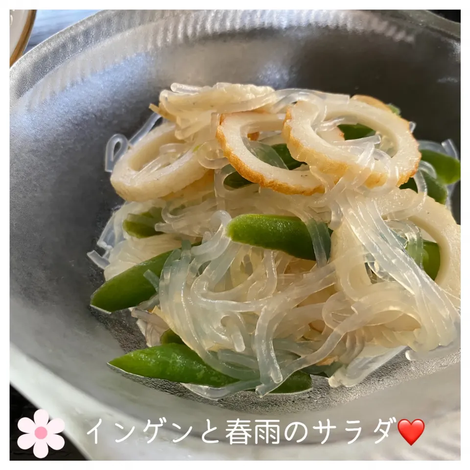 夏だから、よく冷やして　ツルンとした食感が美味しいインゲンと春雨のサラダ❤️|いのっちさん