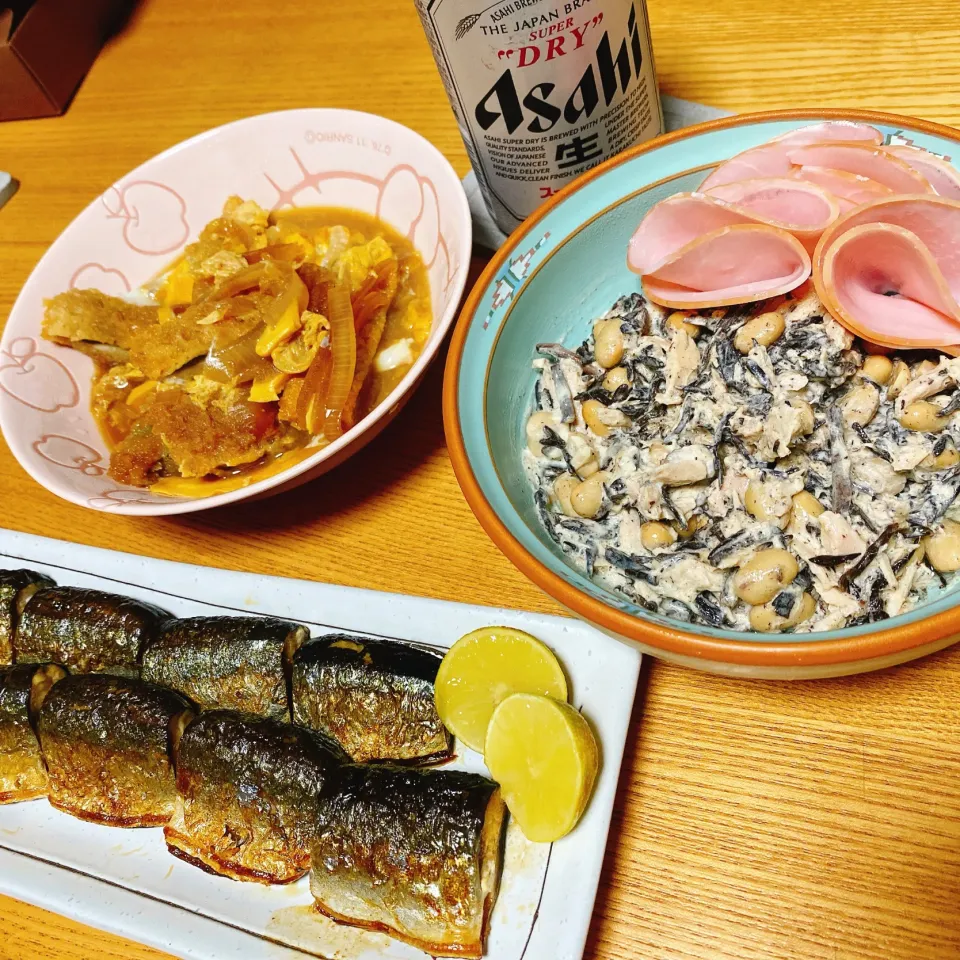 ‪さんま
ひじき、大豆、ツナのサラダ
残り物のいわしフライを卵とじ|naoさん